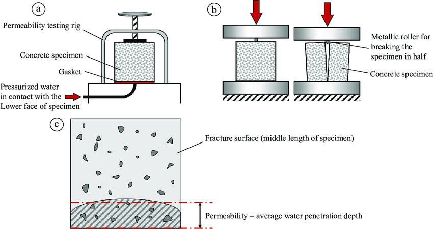 schematic view of permeability test a concrete specimen in contact with pressurized